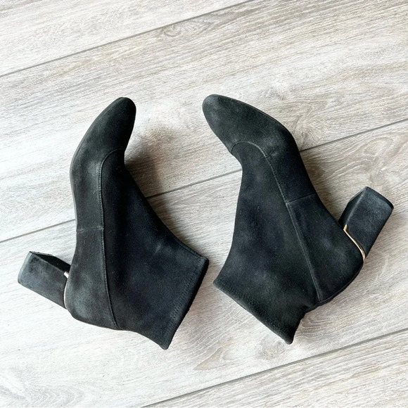 Cole Haan Laree Stretch Black Suede Sock Booties  with Gold Bar - Picture 11 of 16